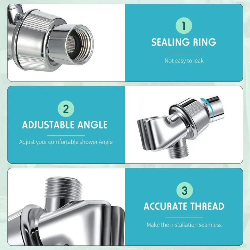 Handheld Shower Head Arm Holder G1/2″ Three-Way Adjustable Bracket With Swivel Ball Universal Mount Diverter Bathroom Accessory