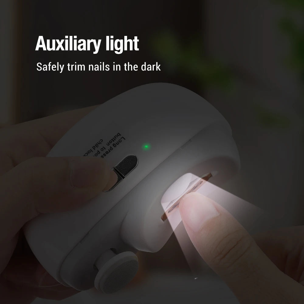 Electric Nail Clipper for Baby Adult 2 Speeds Rechargeable Nail Trimmer with Light 2 in1 Grinding and Polishing Manicure Tool
