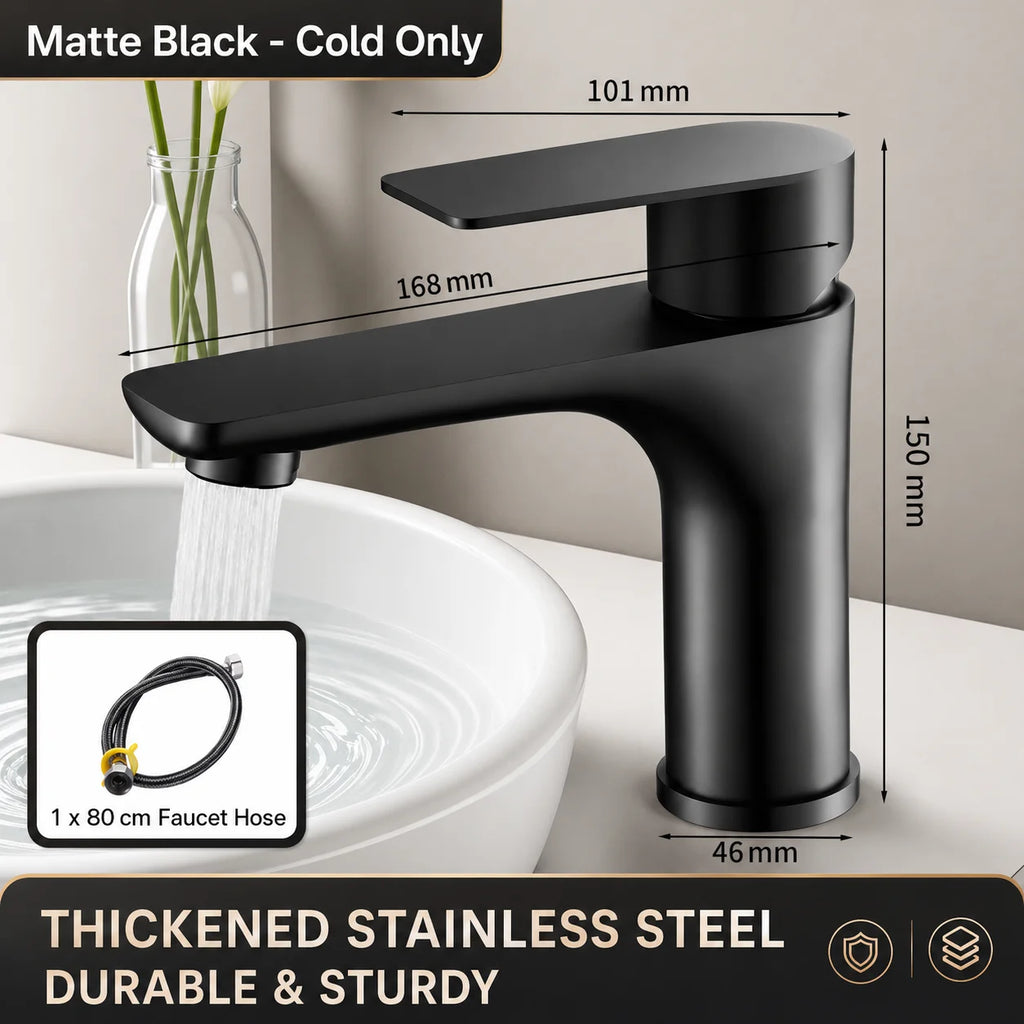 Bathroom Sink Faucet Stainless Steel Hot Cold Mixer Tap Single Handle Matte Black Silver Basin Tap