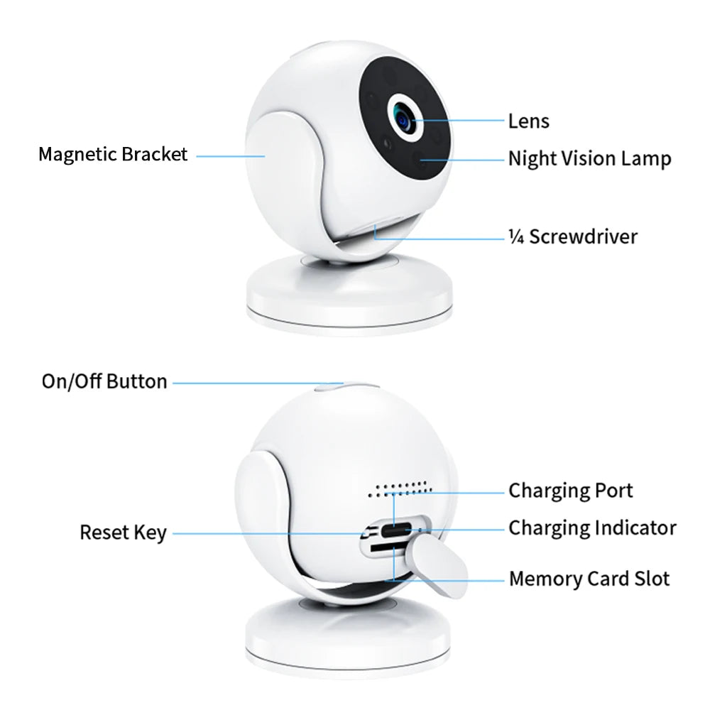 1080P Smart WiFi Camera Mini Wireless Security Camera Indoor Outdoor Wireless Camera 170° Wide Angle Lens Built-in Battery Night