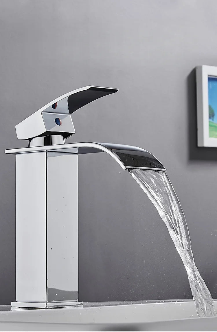 Stainless Steel Waterfall Basin Faucet Kitchen Faucet Sink Mixer Hot Cold Water Basin Crane Tap For Bathroom Wash Mixer Tap Mat