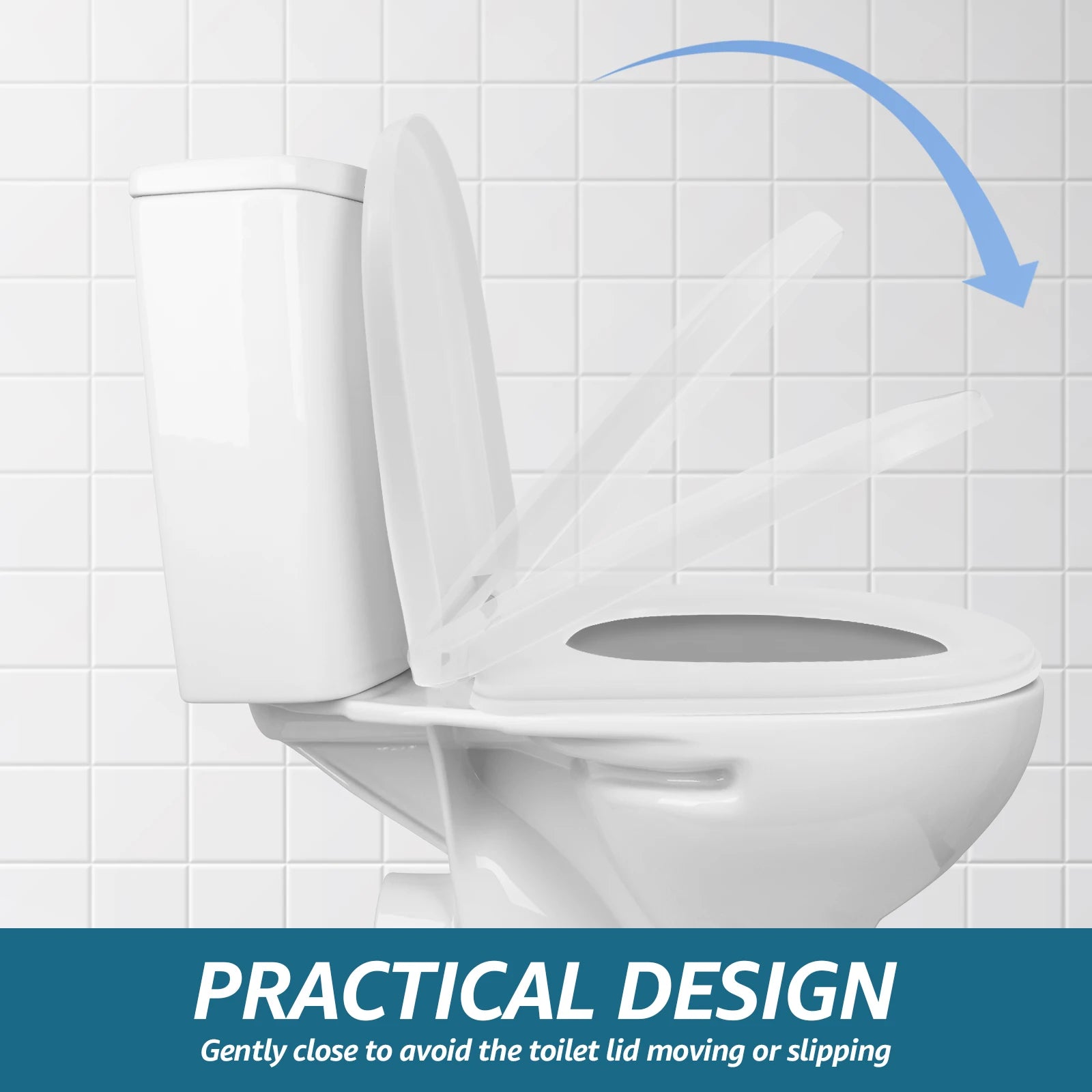 UV-Shaped Toilet Seat Slow Close Quiet Lid Thickened Durable Toilet Lid for Both Adults Children Universal Bathroom Accessories