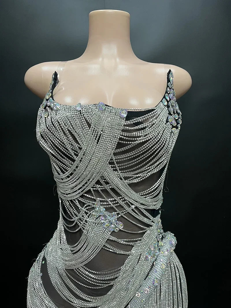 sexy rhinestone Wedding Party Dress Women's fashion Stage Costumes dress