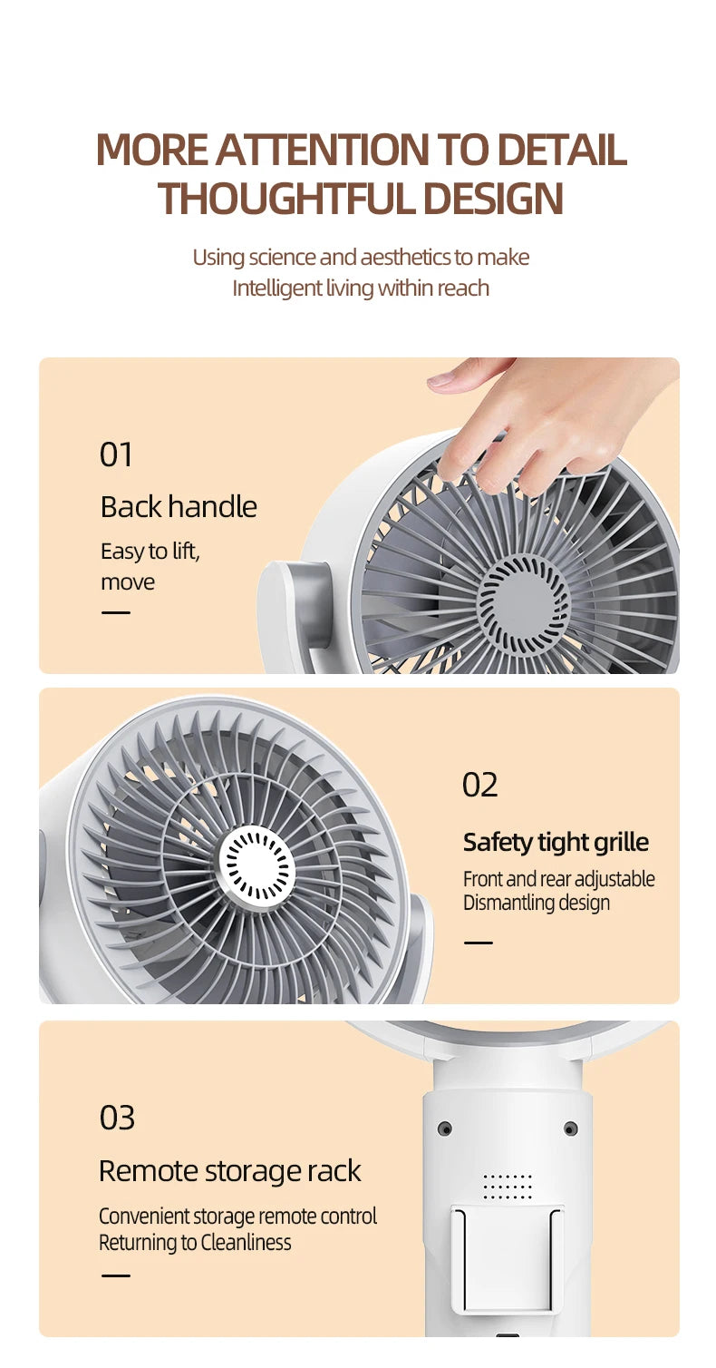 Air Circulation Fan Rechargeable Oscillating Fan Five Gear Adjustment Stand Fan Adjustable Height Household Air Circulation Fan