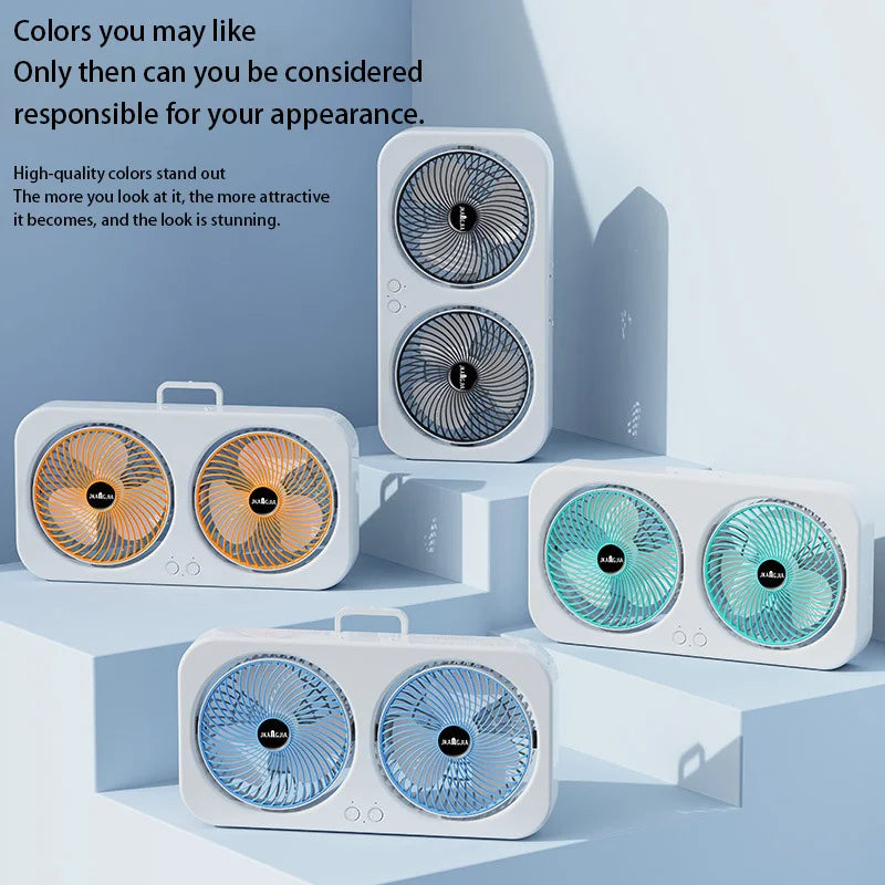 Double Head Fan Air Circulation Fan Dormitory Home Silent Charging Desktop Wall Mounted Super Strong Small Electric Fan