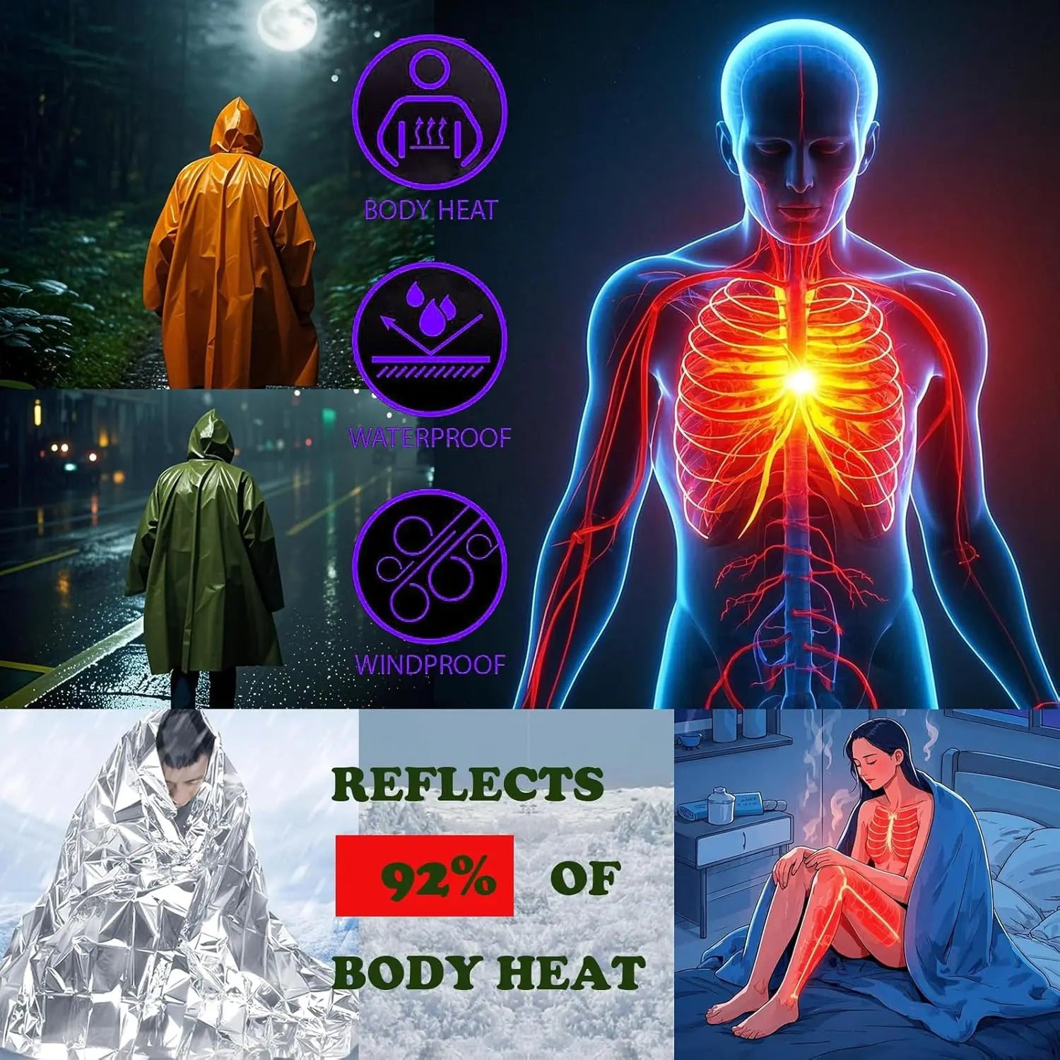 Camping Raincoat Waterproof Survival Emergency Outdoor Multifunction Reflective Clothing Camping Gear Survie Hiking