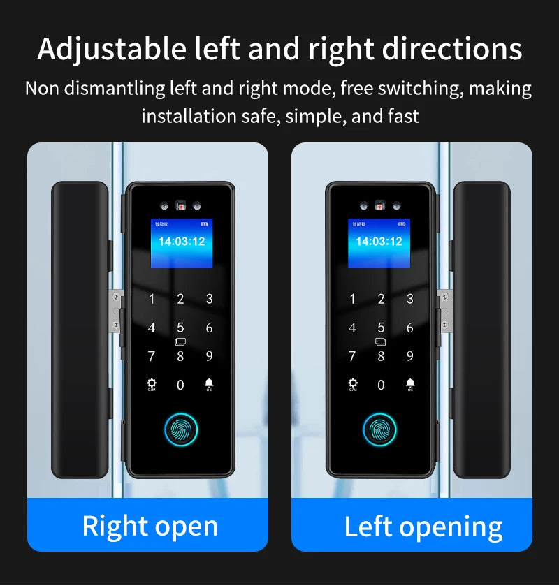 WIFI 3D Face Smart Lock for Glass Door with Camera Fingerprint Face Recognize Card Password Biometric Key App Unlock