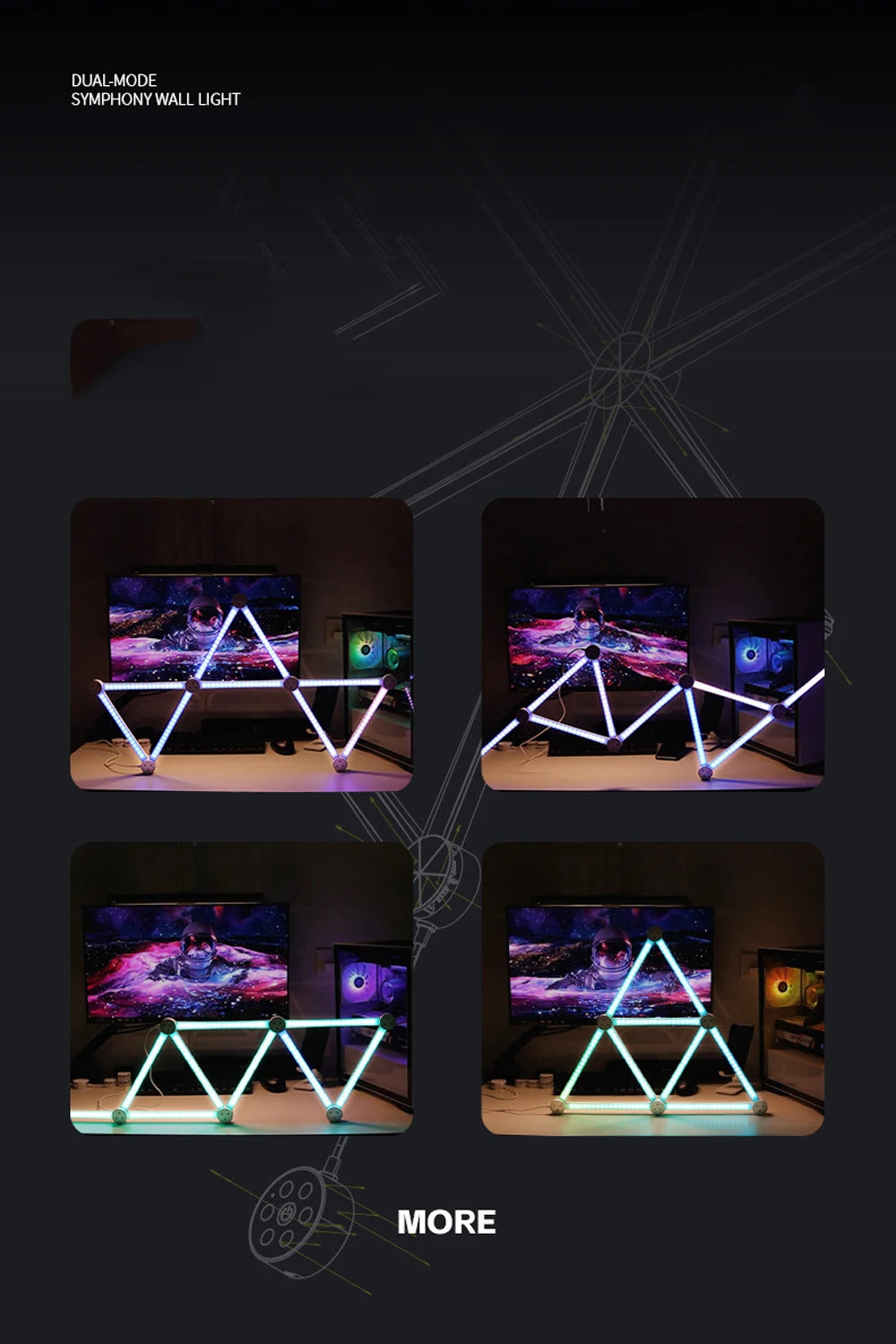 Smart WiFi Splicing Wall Light RGBIC Wall DIY Decorative Ambiance LED Night Light Dimmable For Game Room Bedroom TV Decoration
