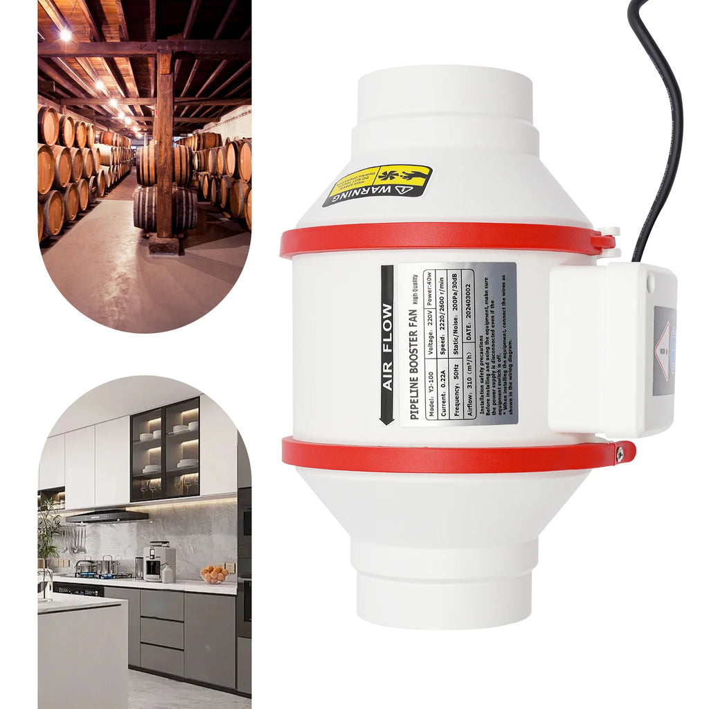 Duct Inline Ventilation Exhaust Fan with Remote Controller,310 m ³/h High Efficiency Air Fan Copper Motor