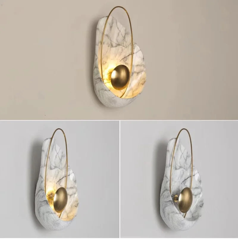 Nordic Modern Light Luxury Marble Wall Lamp Bedroom Background Led Lighting Decoration Creativity Mirror Aisle Sconce Indoor