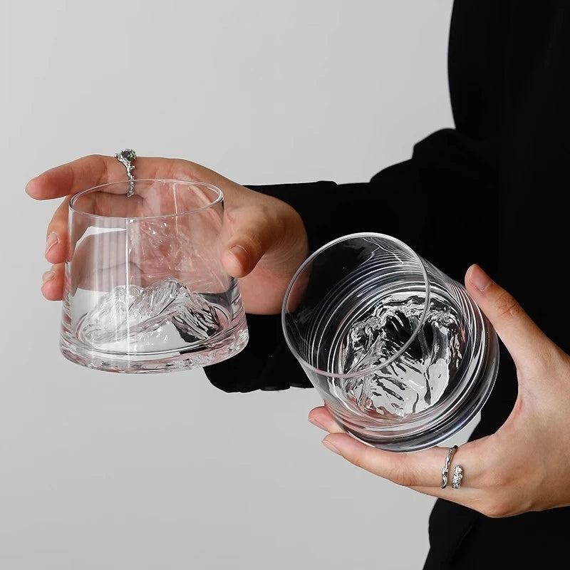 Transparent Whiskey Glasses Mountain Crystal Glass Drinking Glasses for Drinking Bourbon, Cognac, Scotch, Cocktails 125-380ml