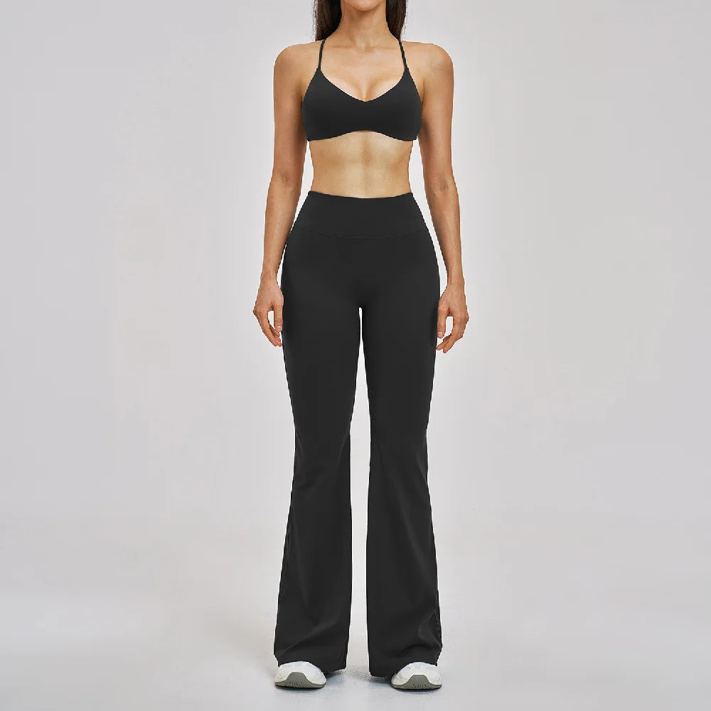 2PCS Yoga Set High Waist Flared Pant Gym Clothing Women Fitness Outfits Athletic Wear Female Workout Set Sportswear Yoga Clothes