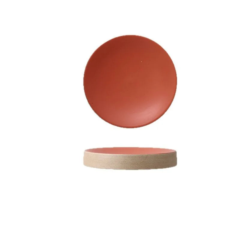 Premium Western Cuisine Plate Retro Round Plate Commercial Ceramic Tableware Cylinder  Simple Cake Dim Sum
