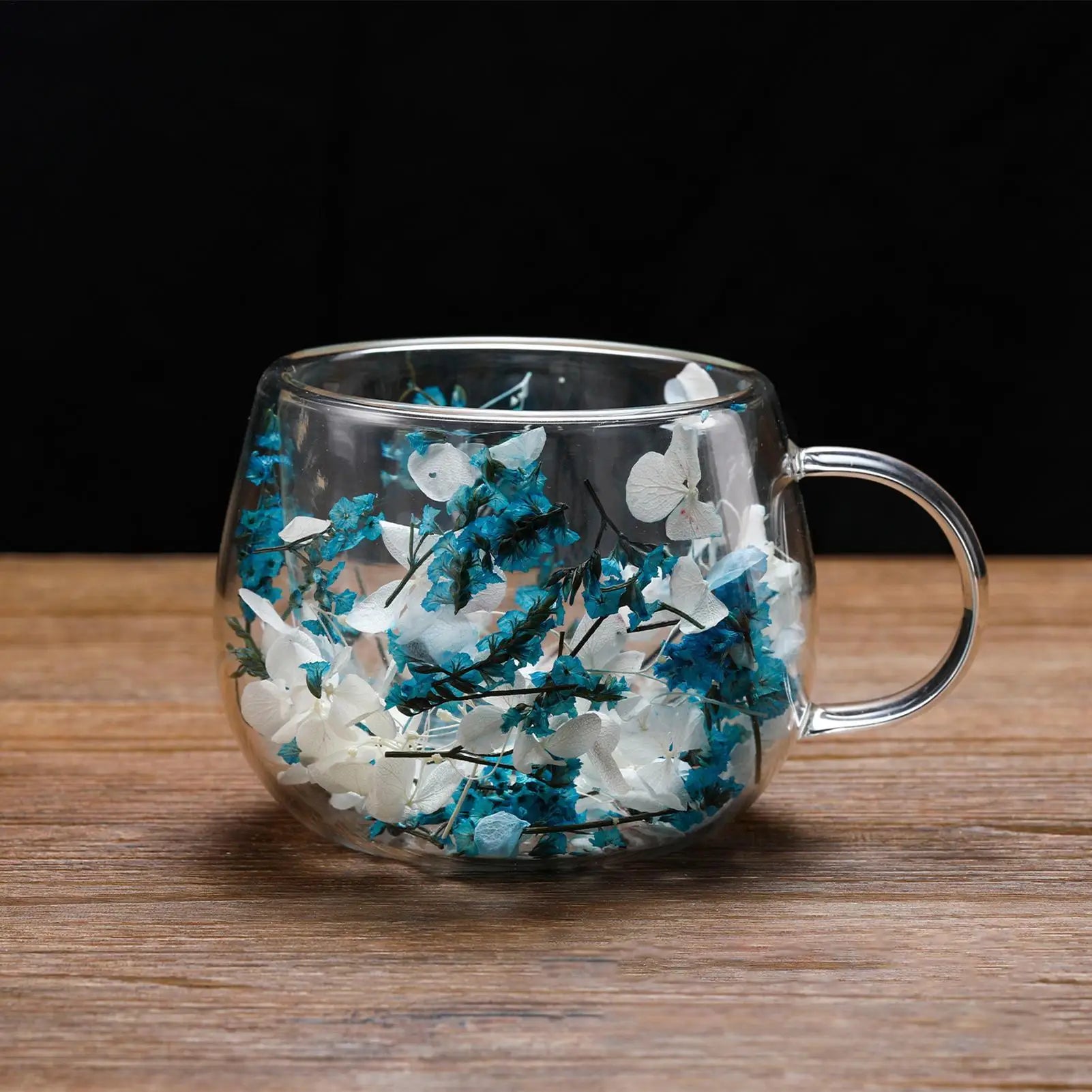 300ml Glass Cup with Dried Flower Heat Resistant Drinking Glasses for Water Juice Milk Coffee Tea Home Cafe Office Party