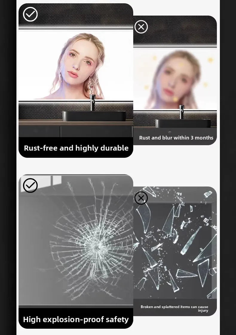Toilet Intelligent Makeup Mirror Touch Screen LED Bathroom Mirrors High Definition Anti Fog Wall Mounted Lighted Espejos De Baño
