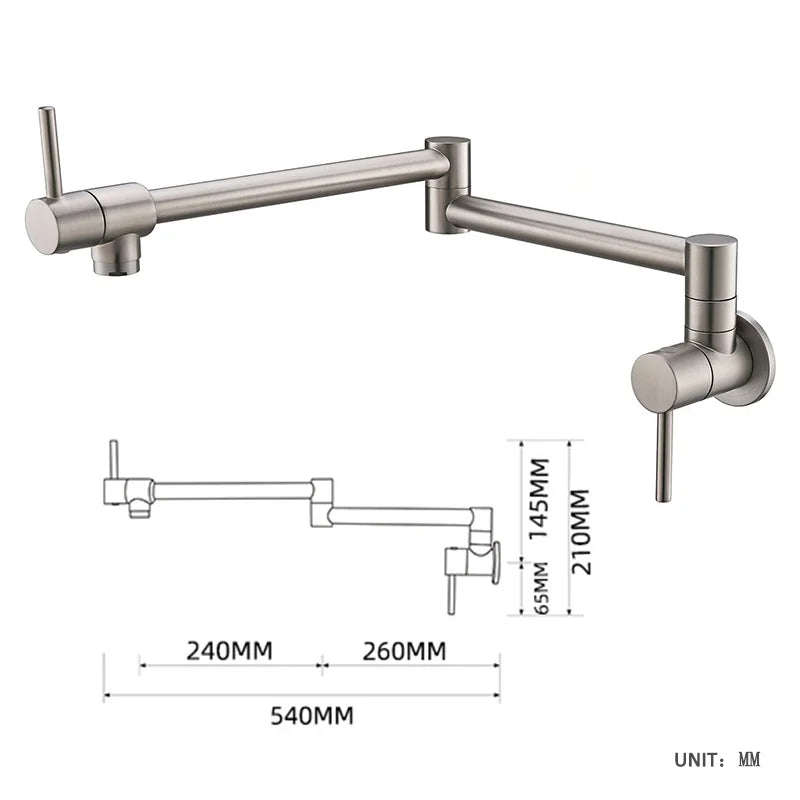 Brass Pot Filler Tap Wall Mount Foldable Kitchen Faucet Single Cold Single Hole Sink Tap Rotate Folding Spout Chrome Gold Black