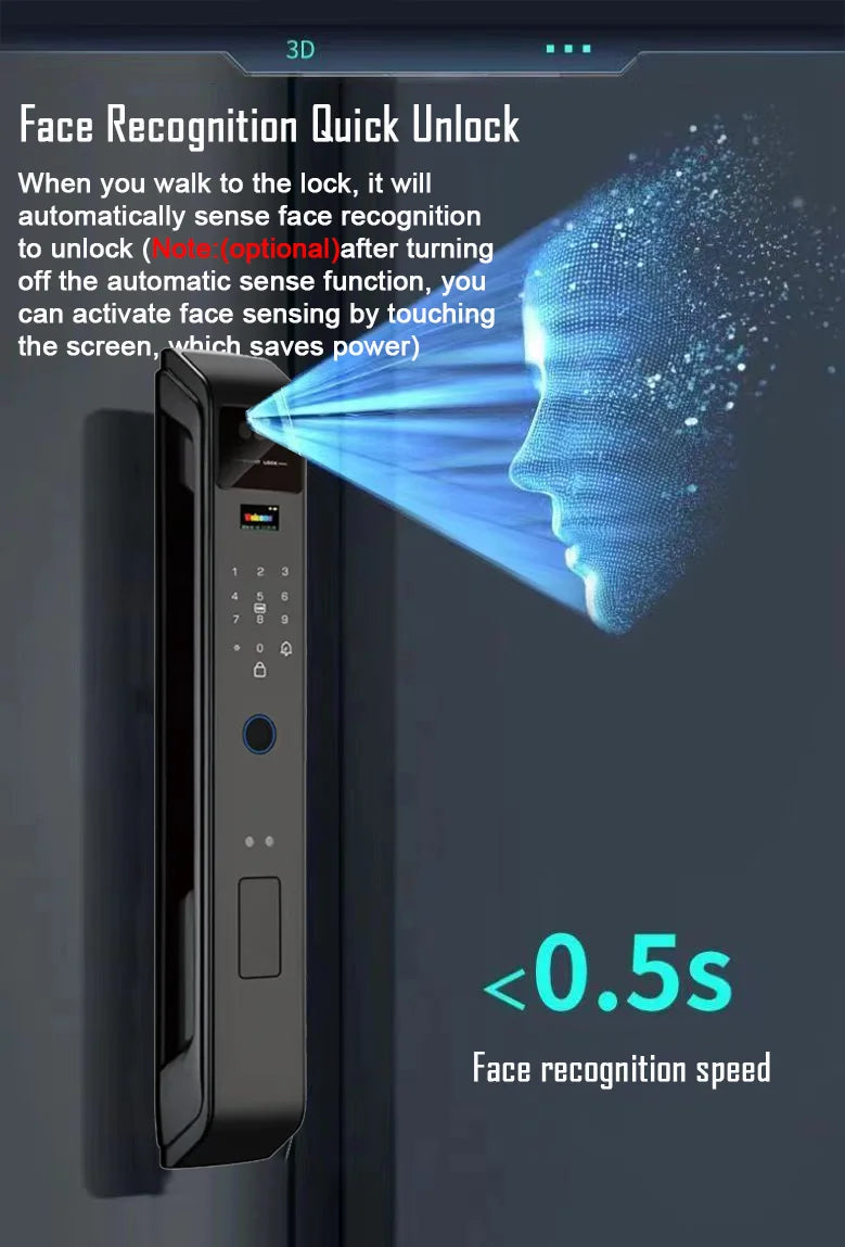 3D Face Recognition Unlock Digital Door Lock With Camera FIngerprint Password Unlock Keyless Electronic Door Lock