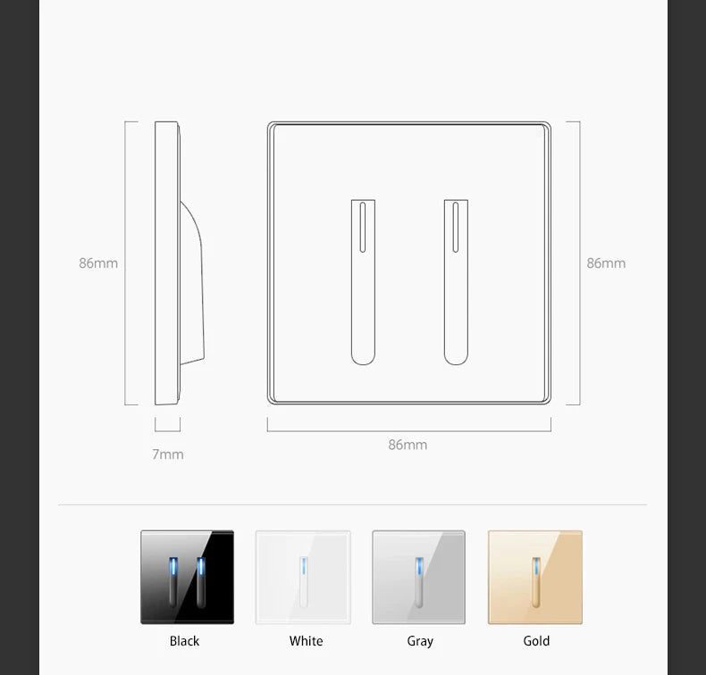 Wall Light Switch 1/2/3/4 Gang LED Indicator Piano Button, White Black Gray Gold Tempered Glass Panel Wallpad L6, 86*86mm