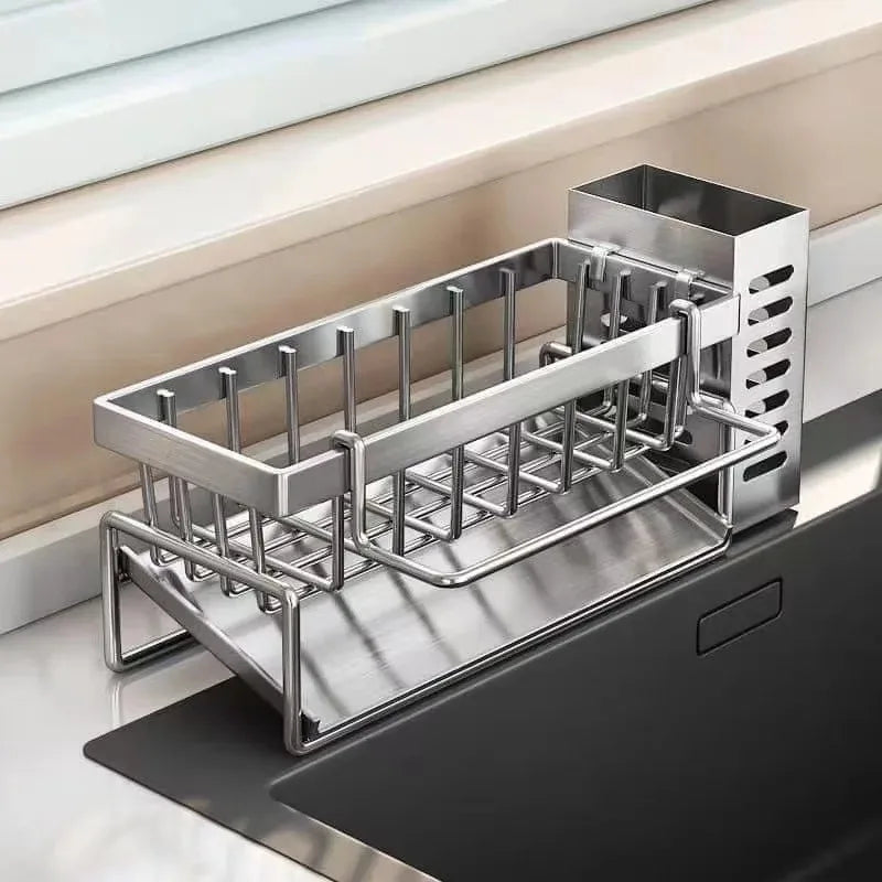 Kitchen Sink Drain Rack Organizer Kitchen Multifunctional Stainless Steel Drain Rack for Sponge Cleanser Organizer