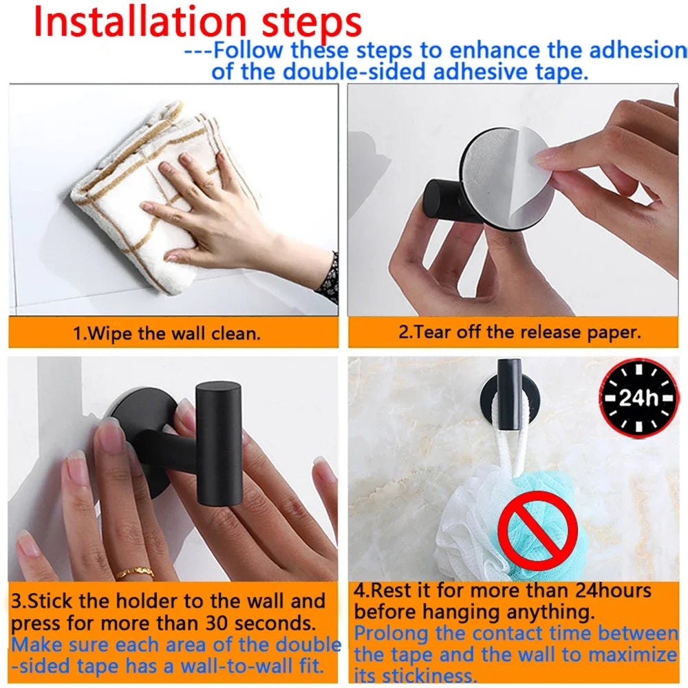 2PCS Adhesive Wall Hook Stainless Steel Robe Sticker Hooks Towel Coat Key Pants Hangers Bathroom Kitchen Storage Accessories