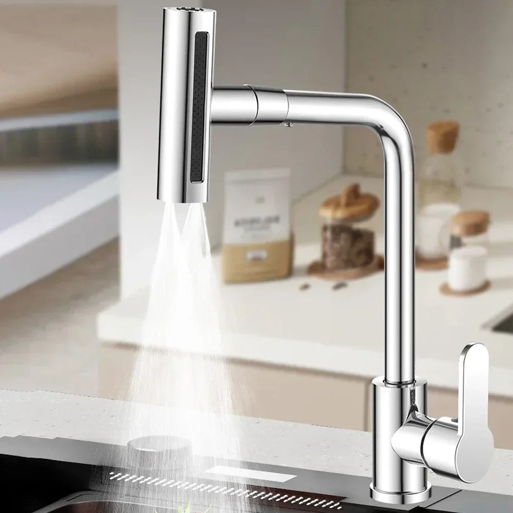 Waterfall Basin Faucets Deck Mounted Kitchen Cold Hot Mixer Tap 4 Modes Sprayer Bathroom Faucet Single Handle Tap Household