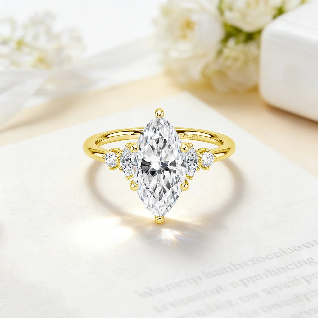 GRA Certified 2CT Marquise Cut Moissanite Ring Solid 14K Gold Filled Non Tarnish Diamond Wedding Rings for Women High Quality