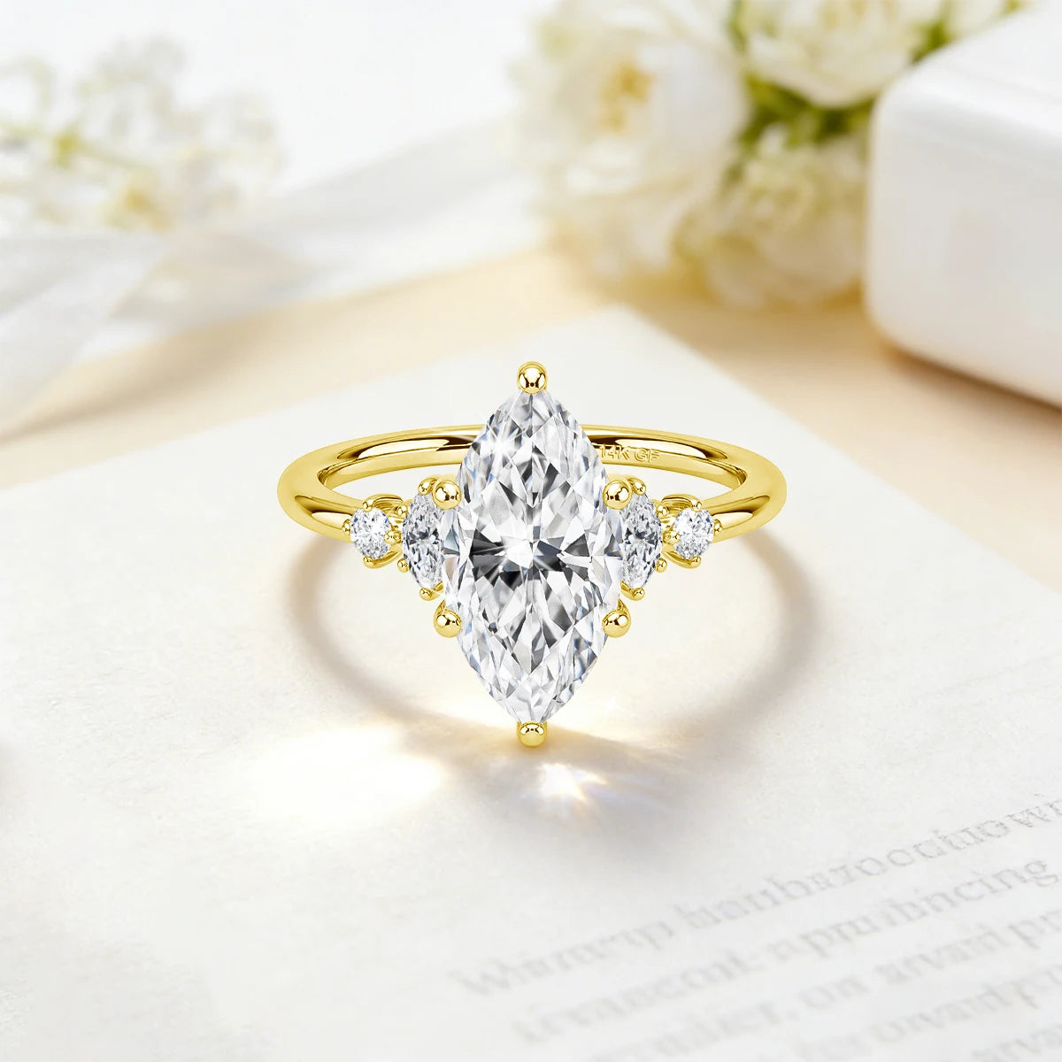 GRA Certified 2CT Marquise Cut Moissanite Ring Solid 14K Gold Filled Non Tarnish Diamond Wedding Rings for Women High Quality