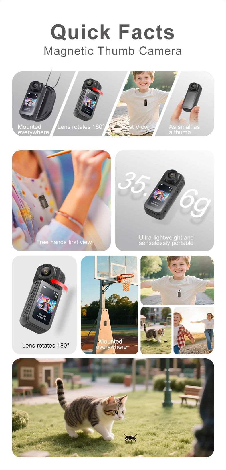 Thumb Camera Motion HD Pocket Camera DV Pet First-Person POV Camera for Outdoor Carrying and Cycling Recording