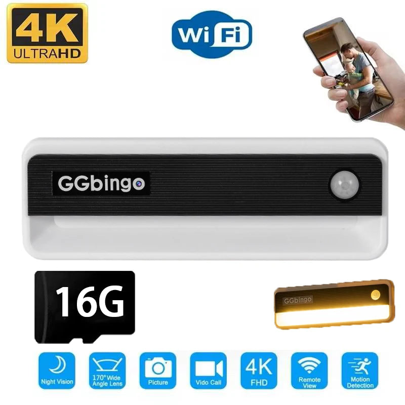 4K HD 1080P Mini Camera Battery Operated Home Monitori Camera DVR Function Human Body Induction Night Light Human Body Detection