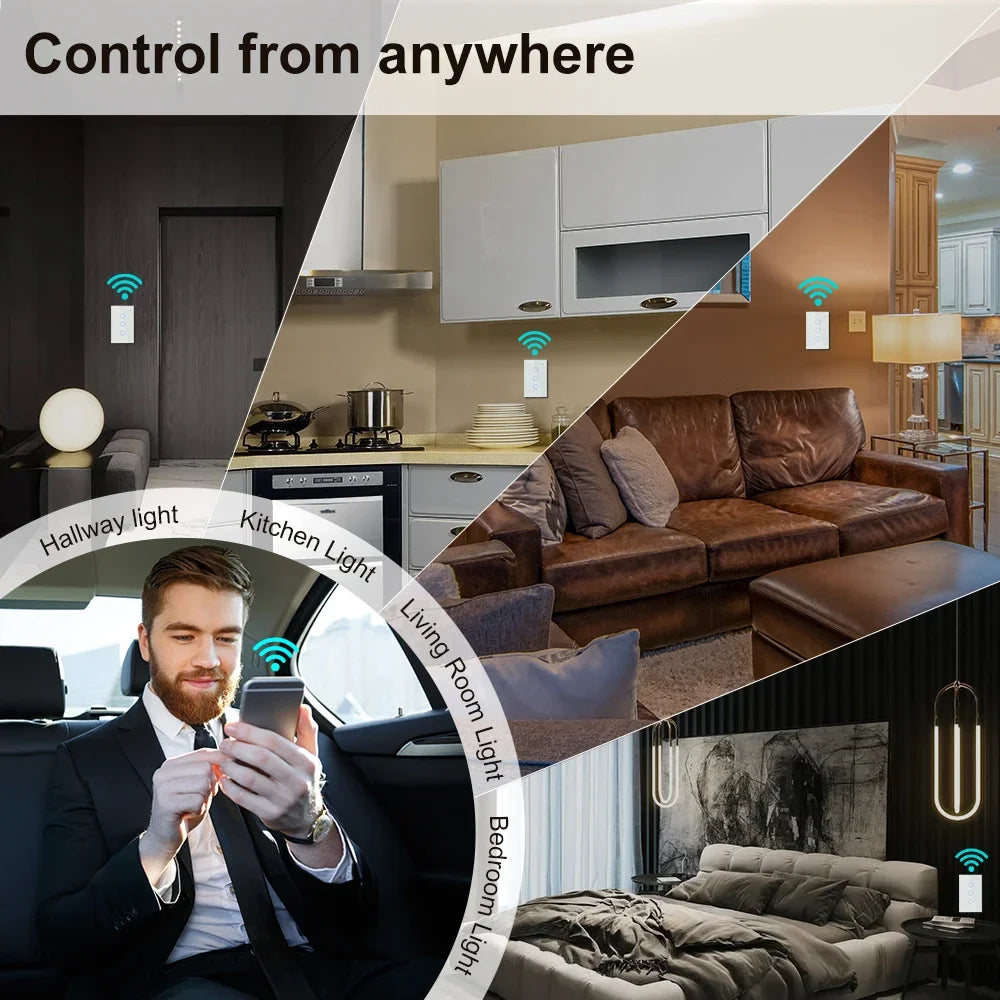 2 3 4 Gang 2 3 Way US Tuya Smart Wall Touch Light Switch for LED with No Neutral WiFi Glass Australia Brazil Android RoHS Alexa