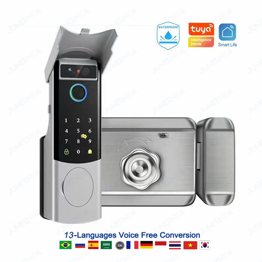 Tuya Smart Outdoor Waterproof Door Lock with Face Recognition Video Intercom RFID Card Password Electronic Lock for Iron Door