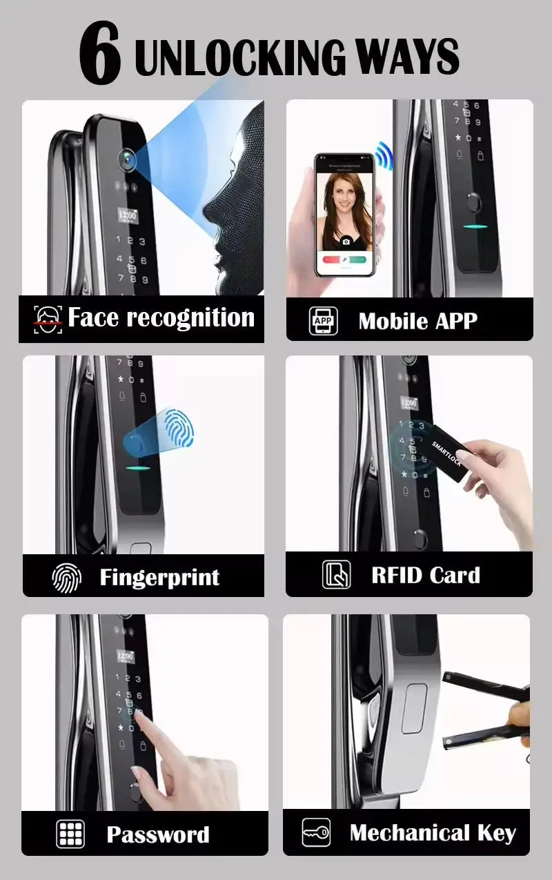 HX5 Smart Door Lock 3D Face Recognition Smart Home Door Lock WiFi Digital Electronic Lock Wifi Camera Rfid Card Works With tuya