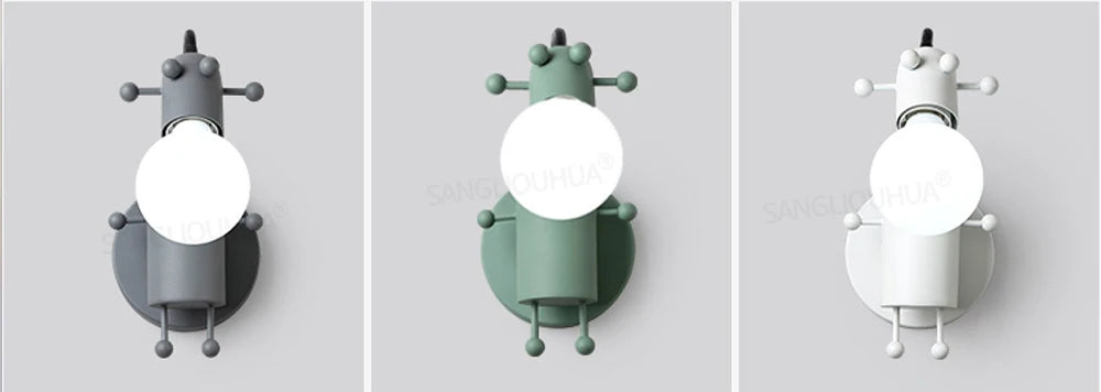 Modern LED  Wall Lamp Nordic Cartoon Doll Wall Lights  American Creative Metal Robot Sconce for Kids Baby Room Living Bedroom
