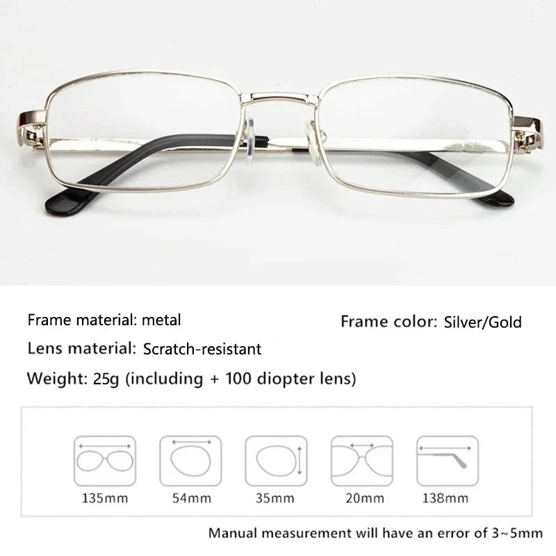 Design Reading Glasses for Men and Women Full-frame Alloy Clear HD Lens Presbyopia Eyeglasses Impact Scratch Resistant 0 To +4.0