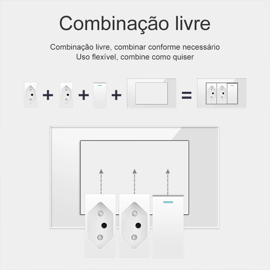 PSSRISE White Tempered Glass Standard sockets and switches brazil Switzerland Usb Type C Wall Socket Light Switch Smart Switch