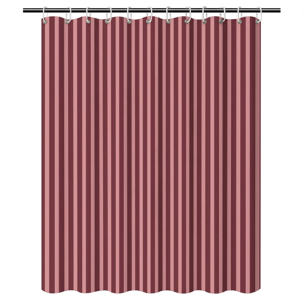 Cabernet & Apricot Stripe Shower Curtain – Modern Vertical Stripes, 12 Hooks, 70.87×70.87" Minimalist Bathroom Decor