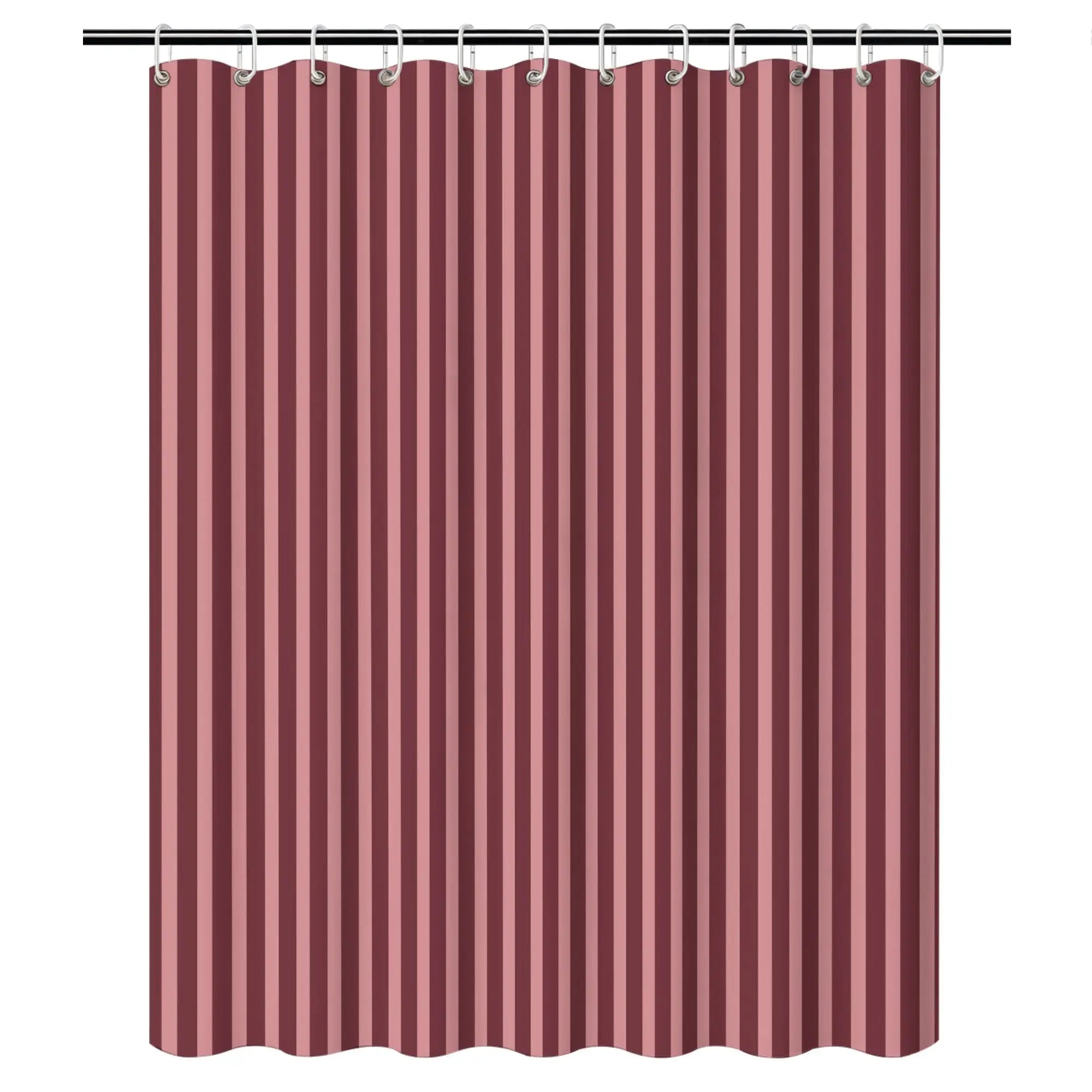 Cabernet & Apricot Stripe Shower Curtain – Modern Vertical Stripes, 12 Hooks, 70.87×70.87" Minimalist Bathroom Decor