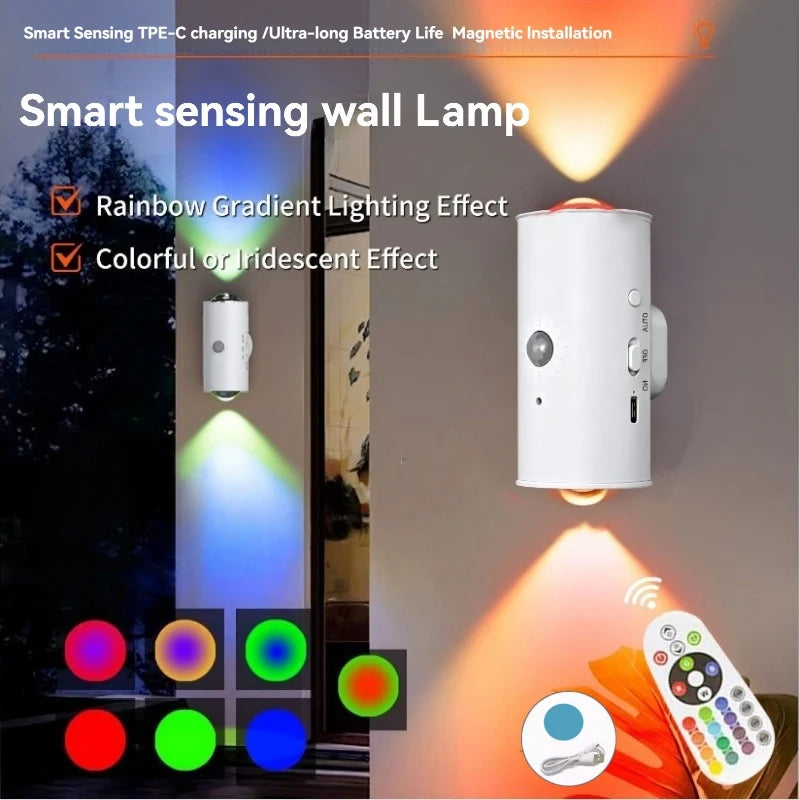 Smart Sensing LED Wall Lamp RGB Ambient Lighting Rechargeable Magnetic Wall Sunset Light Bedroom Corridor Staircase Night Lights