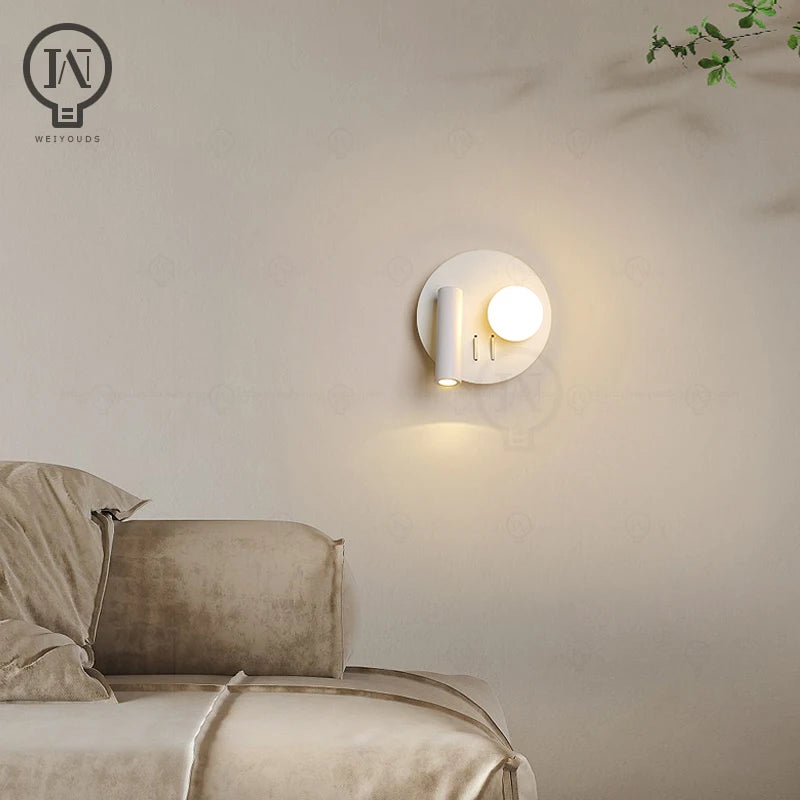White wall lamp backlight 350 degree rotation adjustable wall lamp hotel bedroom bedside study reading desk lamp with switch
