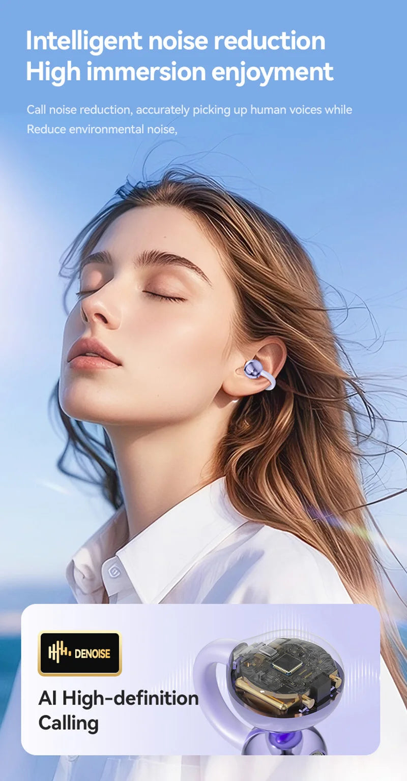 Lenovo Open Ear Clip On Headphones Wireless TWS Earbuds Noise Reduction Low Latency LED Display for Sports Running Gaming