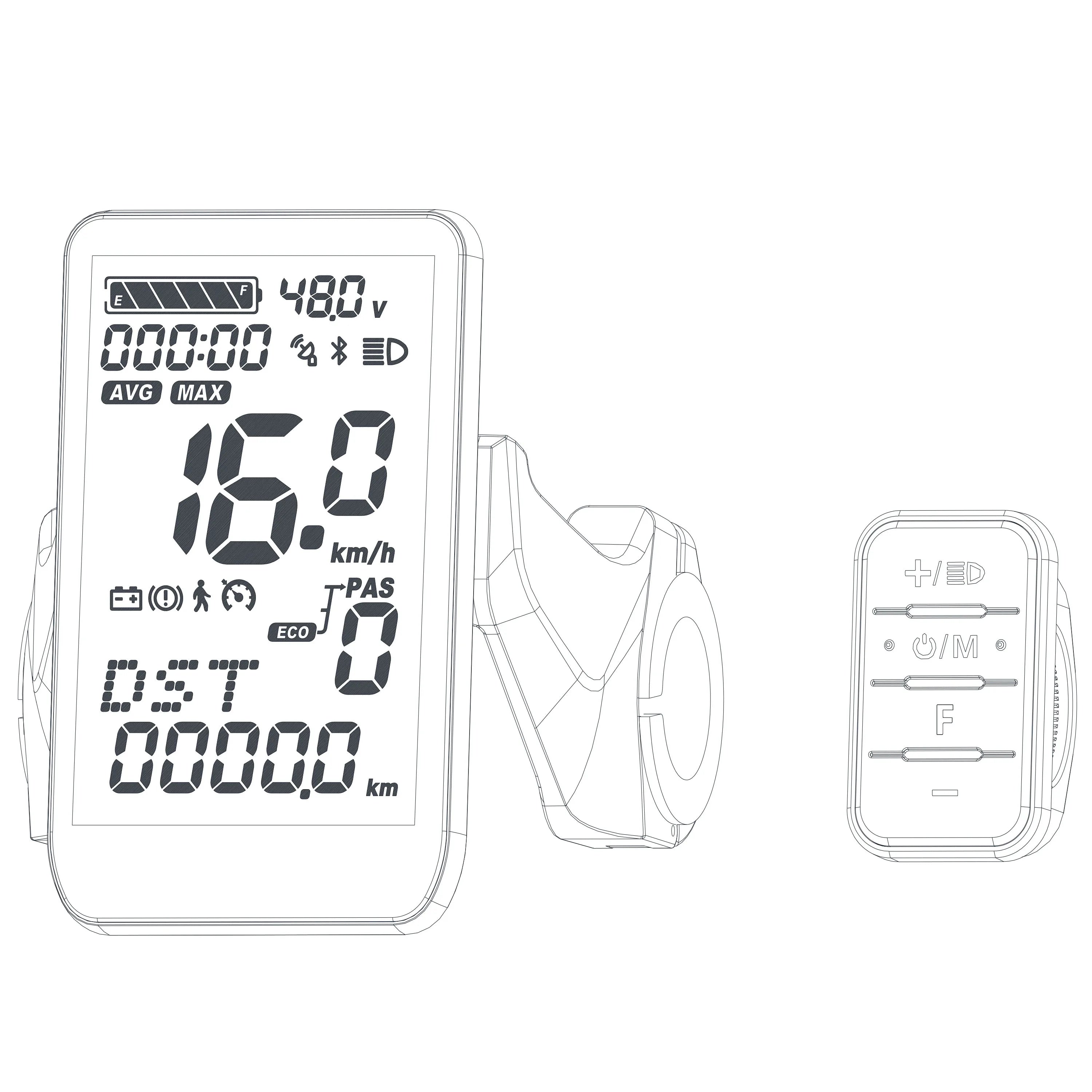 E-Scooter Brushless Motor Controller 9 MOSFET 24V 36V 48V 350W 500W 25A-30A With UART No.2 LCD Display, PAS,Throttle for E-Bike