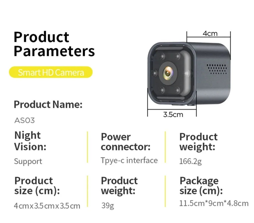 Smart wifi security camera mini camera High Power Low Power Wireless Wifi Action Camera Baby Monitor