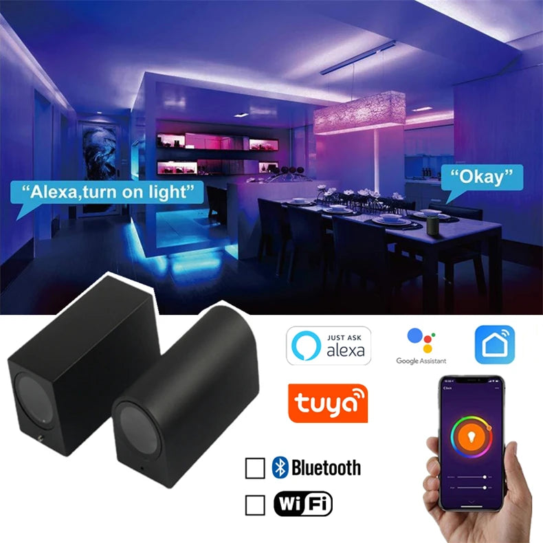 Tuya Smart LED Wall Light Up and Down RGB CCT Outdoor Bluetooth/WIFI APP Control GU10 Bulb Exterior Garden Porch Sconces Lamp