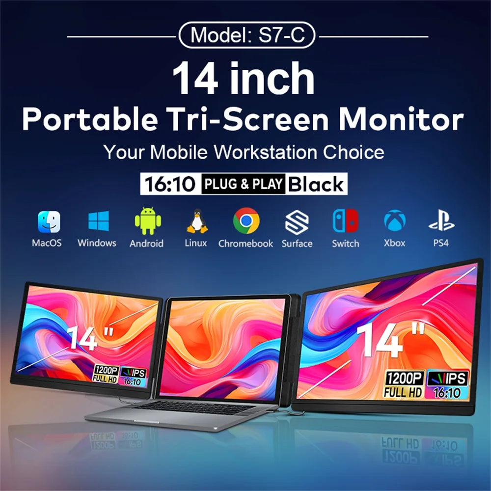 Rospider 14 Inch Portable Dual IPS Laptop Monitor Extended High-Definition Triple Expandable PC LCD Screen Extender