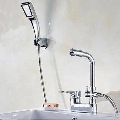 Chrome Basin Shower Faucet Multifunctional Bathroom Mixer Valve Basin Faucets Hot Cold Mixer Valve Single Handle Deck Mounted