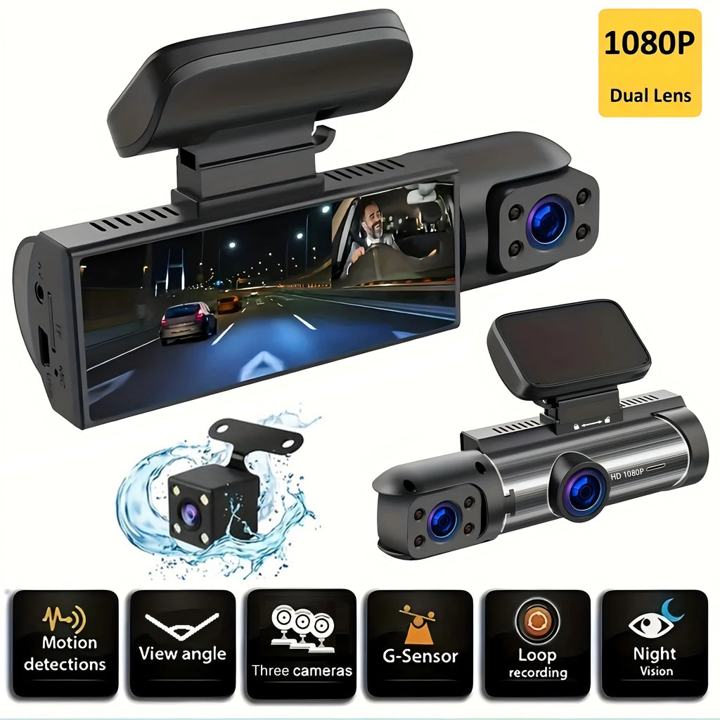 3 Camera Dash Cam For Car Camera 1080P Video Recorder Car DVR Front Rear View Camera Night Vision Black Box Car Accessories