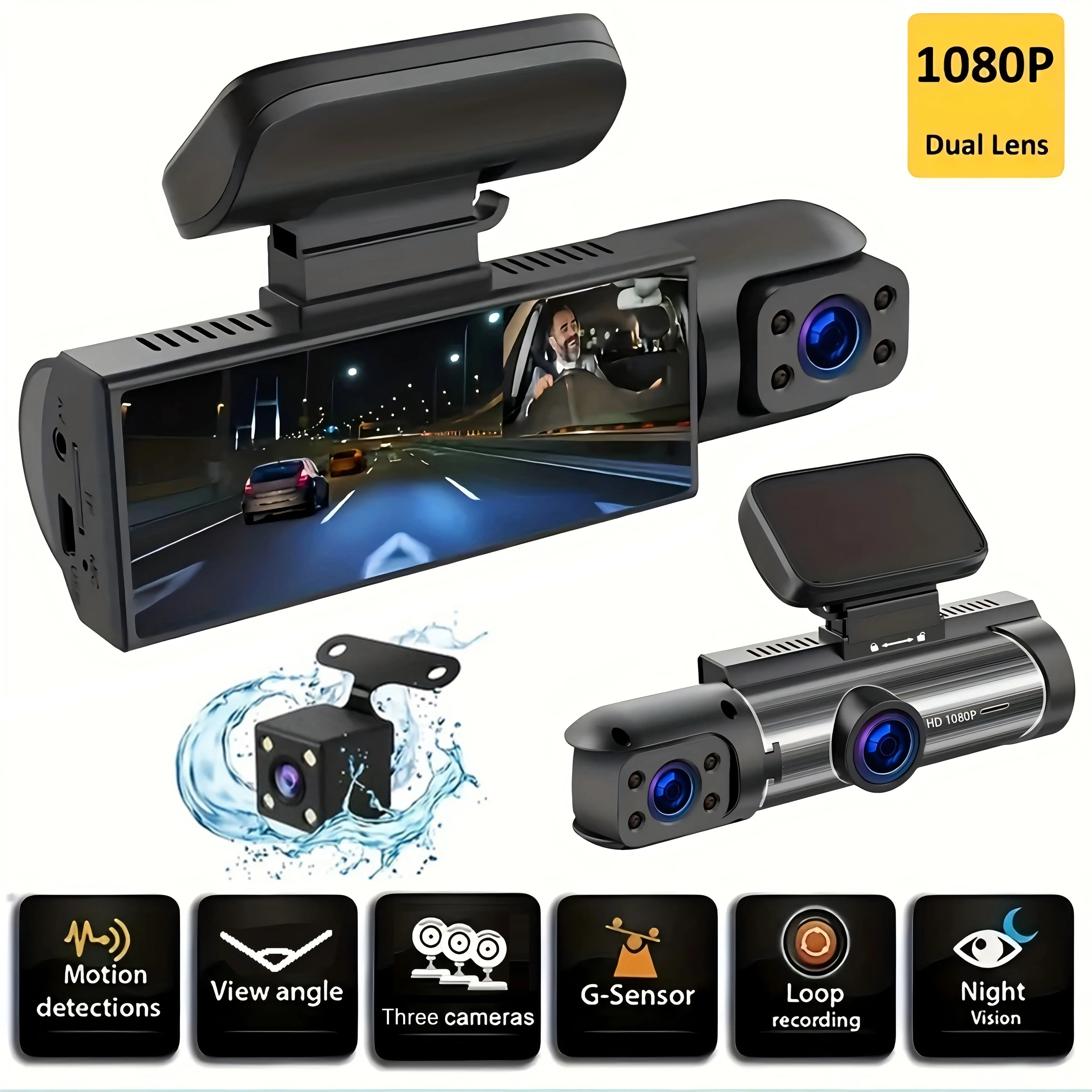 3 Camera Dash Cam For Car Camera 1080P Video Recorder Car DVR Front Rear View Camera Night Vision Black Box Car Accessories