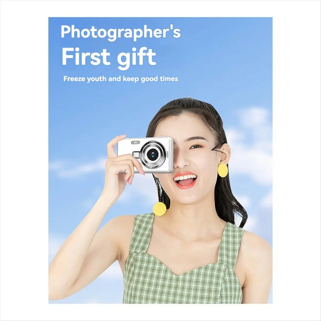 HD 1080P 96MP Digital Camera for Children - 16X Zoom, 2.4 Inch IPS Screen, Ideal for Beginner Photography Gray
