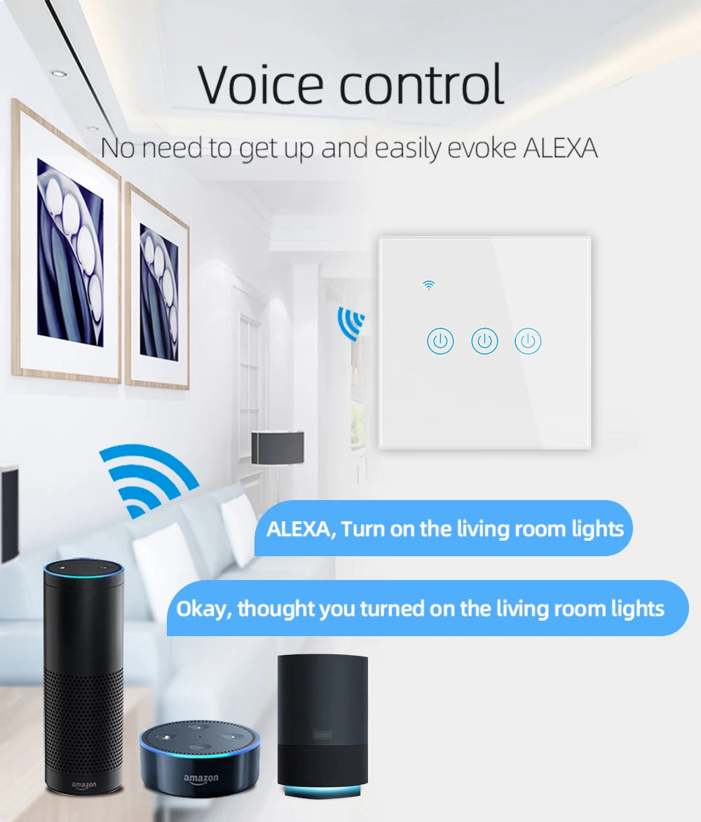Smart WiFi Switch  Remote Control Touch Panel Light Switch No Neutral Wire Voice Control Timer Smart Home Switch