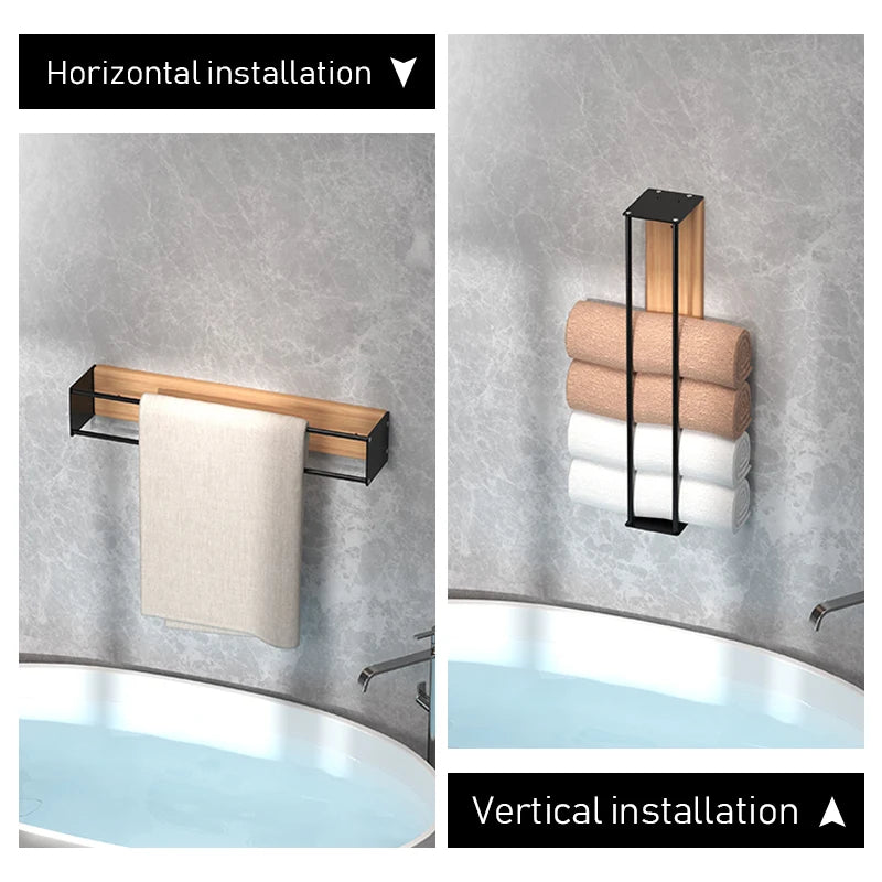 Bathroom wall mounted towel rack, bathroom decorative towel rack, towel hanging rack, roll towel storage, no drilling required